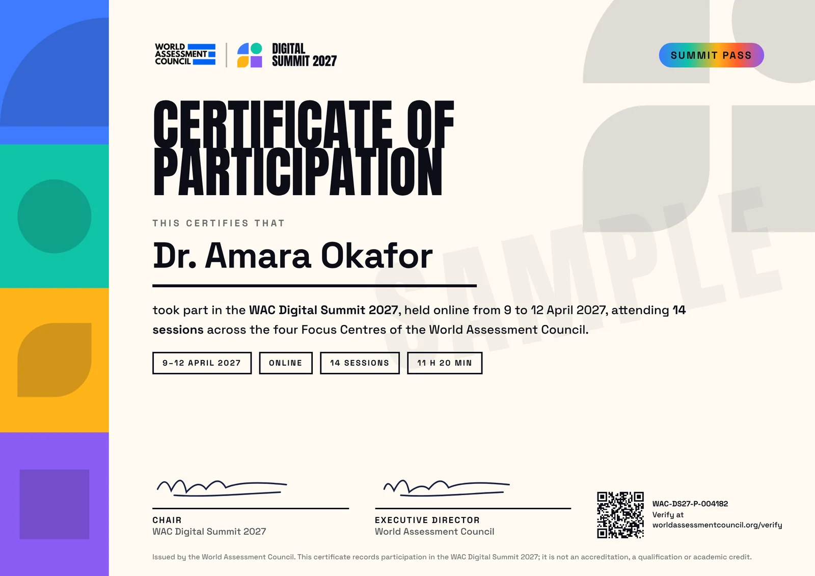 Sample participation certificate, WAC Digital Summit 2027