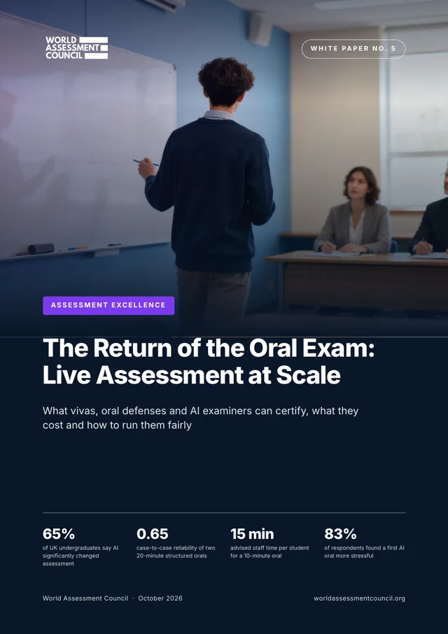 Cover of the white paper: The Return of the Oral Exam: Live Assessment at Scale